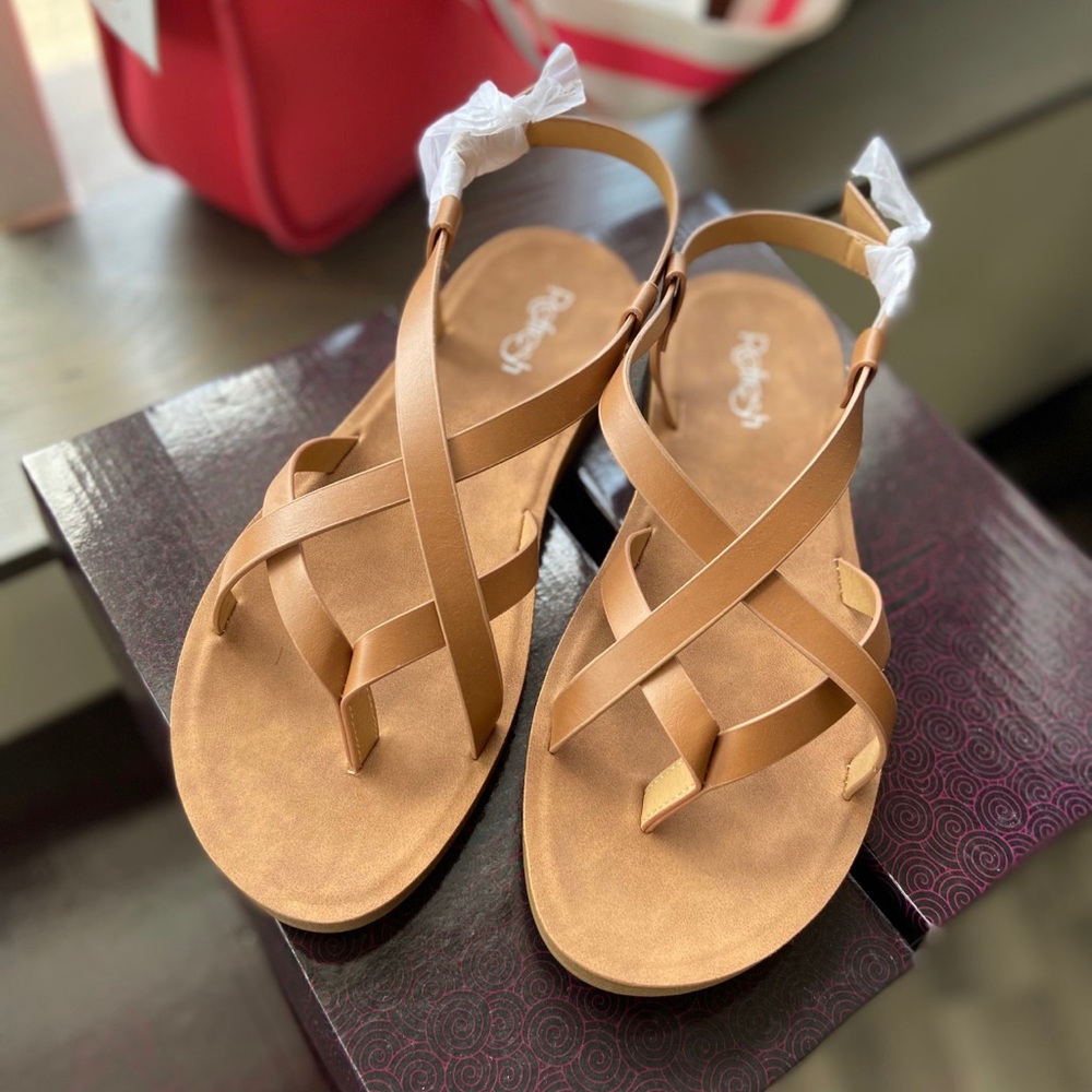 Tan Cross Sandals